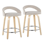 Grotto Upholstered 24" Fixed-Height Counter Stool - Set of 2 - Natural Wood, Oat Noise Fabric, Chrome Metal