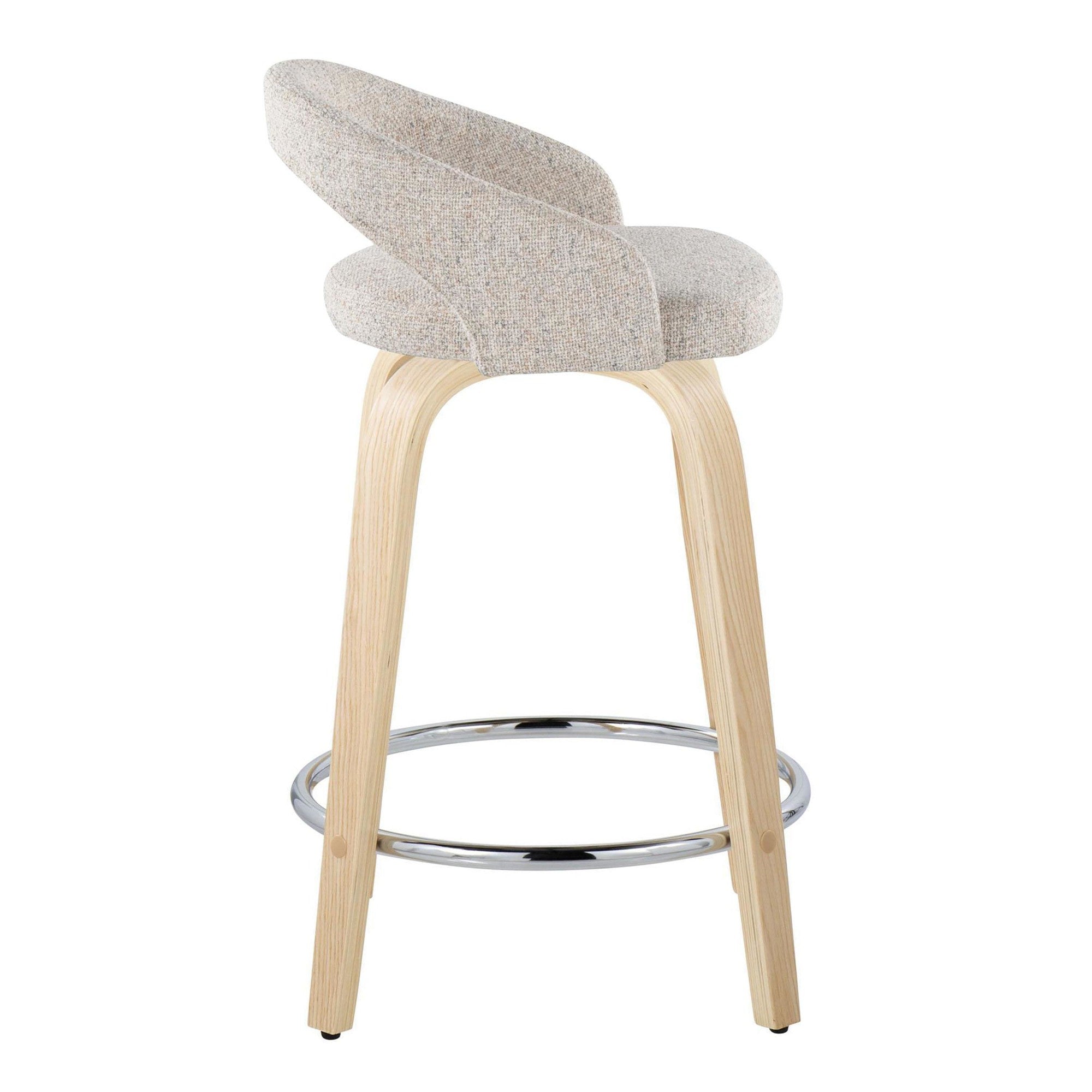 Grotto Upholstered 24" Fixed-Height Counter Stool - Set of 2 - Natural Wood, Oat Noise Fabric, Chrome Metal