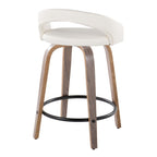 Grotto Upholstered 24" Fixed-Height Counter Stool - Set of 2 - Light Grey Wood, White PU, Black Metal