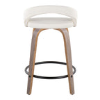 Grotto Upholstered 24" Fixed-Height Counter Stool - Set of 2 - Light Grey Wood, White PU, Black Metal