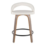 Grotto Upholstered 24" Fixed-Height Counter Stool - Set of 2 - Light Grey Wood, White PU, Black Metal