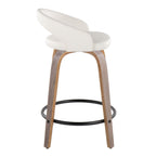 Grotto Upholstered 24" Fixed-Height Counter Stool - Set of 2 - Light Grey Wood, White PU, Black Metal