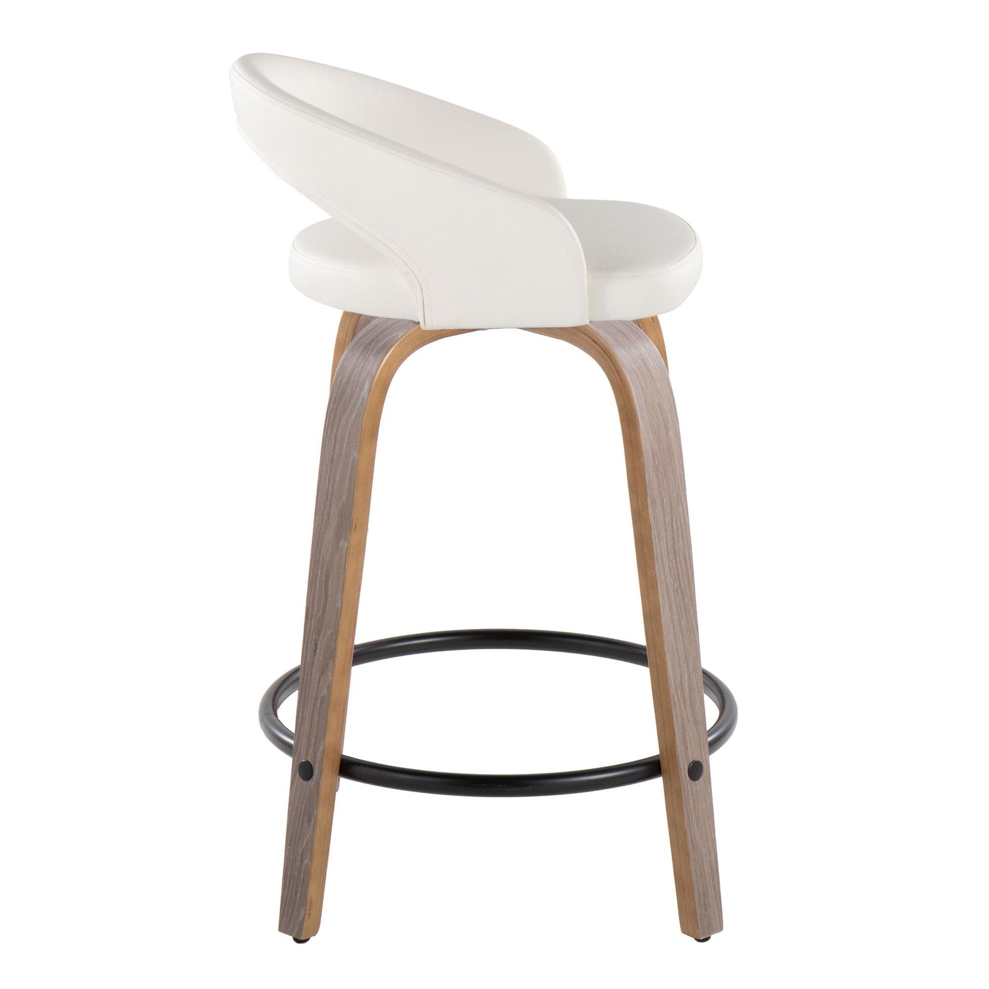 Grotto Upholstered 24" Fixed-Height Counter Stool - Set of 2 - Light Grey Wood, White PU, Black Metal