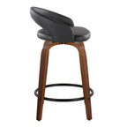 Grotto Upholstered 24" Fixed-Height Counter Stool - Set of 2 - Walnut Wood, Black PU, Black Metal