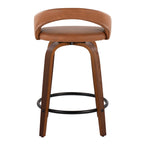 Grotto Upholstered 24" Fixed-Height Counter Stool - Set of 2 - Walnut Wood, Camel PU, Black Metal