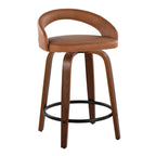 Grotto Upholstered 24" Fixed-Height Counter Stool - Set of 2 - Walnut Wood, Camel PU, Black Metal