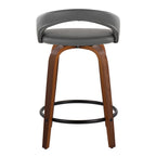 Grotto Upholstered 24" Fixed-Height Counter Stool - Set of 2 - Walnut Wood, Grey PU, Black Metal