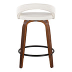 Grotto Upholstered 24" Fixed-Height Counter Stool - Set of 2 - Walnut Wood, White PU, Black Metal