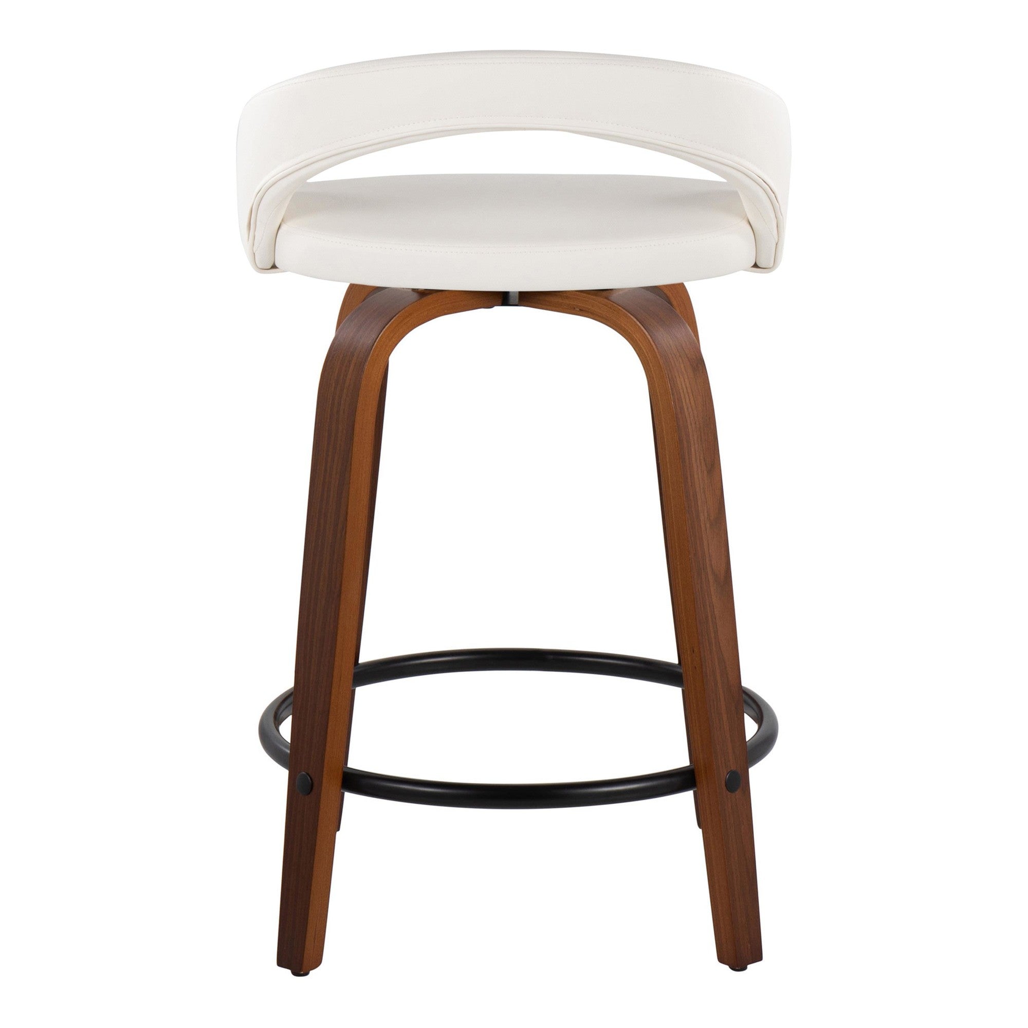Grotto Upholstered 24" Fixed-Height Counter Stool - Set of 2 - Walnut Wood, White PU, Black Metal