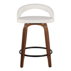 Grotto Upholstered 24" Fixed-Height Counter Stool - Set of 2 - Walnut Wood, White PU, Black Metal