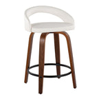 Grotto Upholstered 24" Fixed-Height Counter Stool - Set of 2 - Walnut Wood, White PU, Black Metal