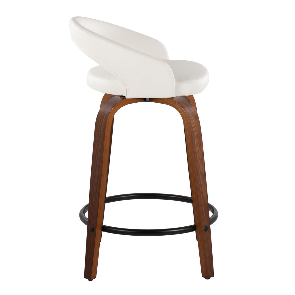 Grotto Upholstered 24" Fixed-Height Counter Stool - Set of 2 - Walnut Wood, White PU, Black Metal