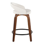 Grotto Upholstered 24" Fixed-Height Counter Stool - Set of 2 - Walnut Wood, White PU, Black Metal