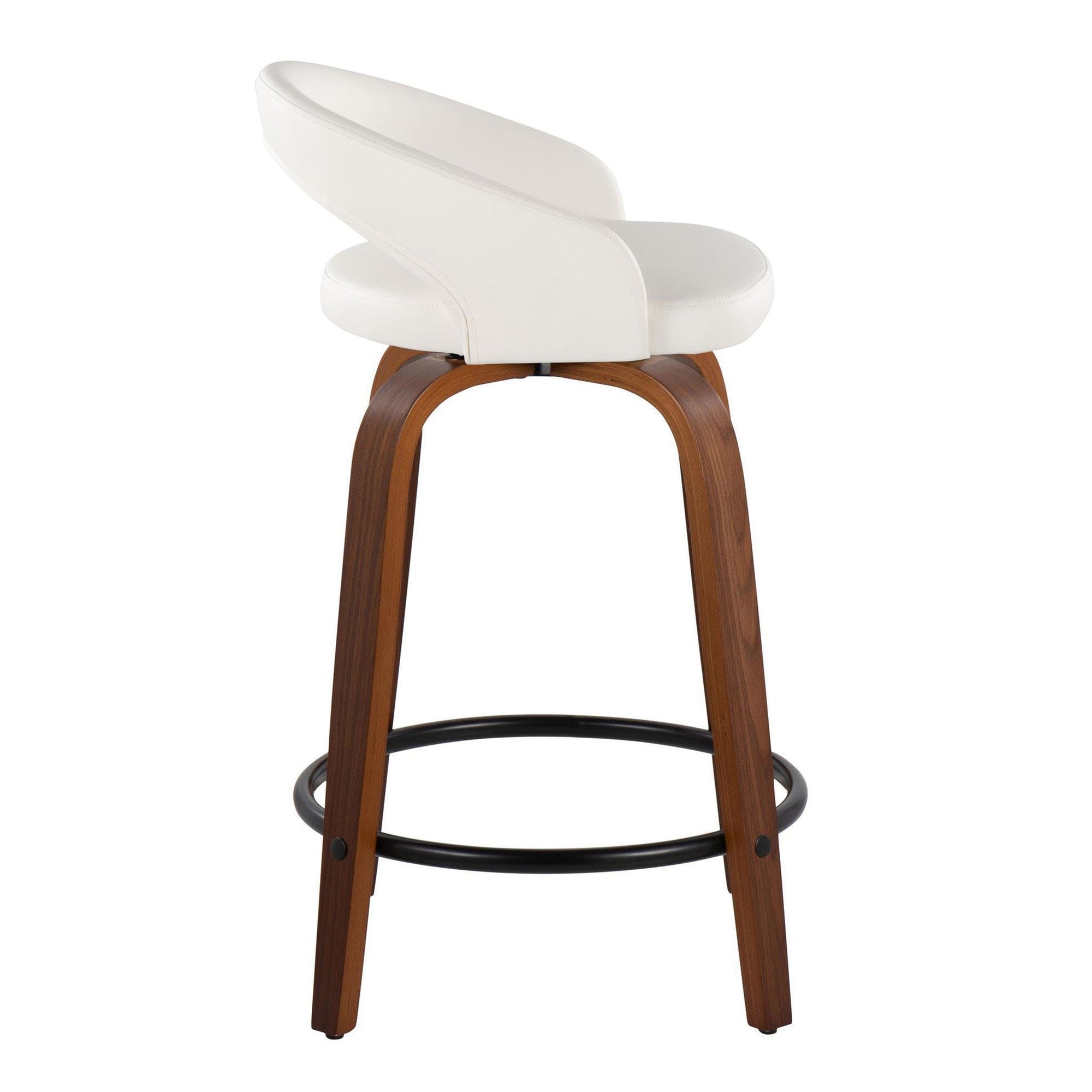 Grotto Upholstered 24" Fixed-Height Counter Stool - Set of 2 - Walnut Wood, White PU, Black Metal