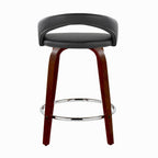 Grotto Upholstered 24" Fixed-Height Counter Stool - Set of 2 - Mahogany Wood, Black PU, Chrome Metal