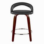 Grotto Upholstered 24" Fixed-Height Counter Stool - Set of 2 - Mahogany Wood, Black PU, Chrome Metal