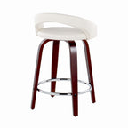 Grotto Upholstered 24" Fixed-Height Counter Stool - Set of 2 - Mahogany Wod, White PU, Chrome Metal
