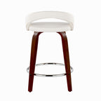 Grotto Upholstered 24" Fixed-Height Counter Stool - Set of 2 - Mahogany Wod, White PU, Chrome Metal