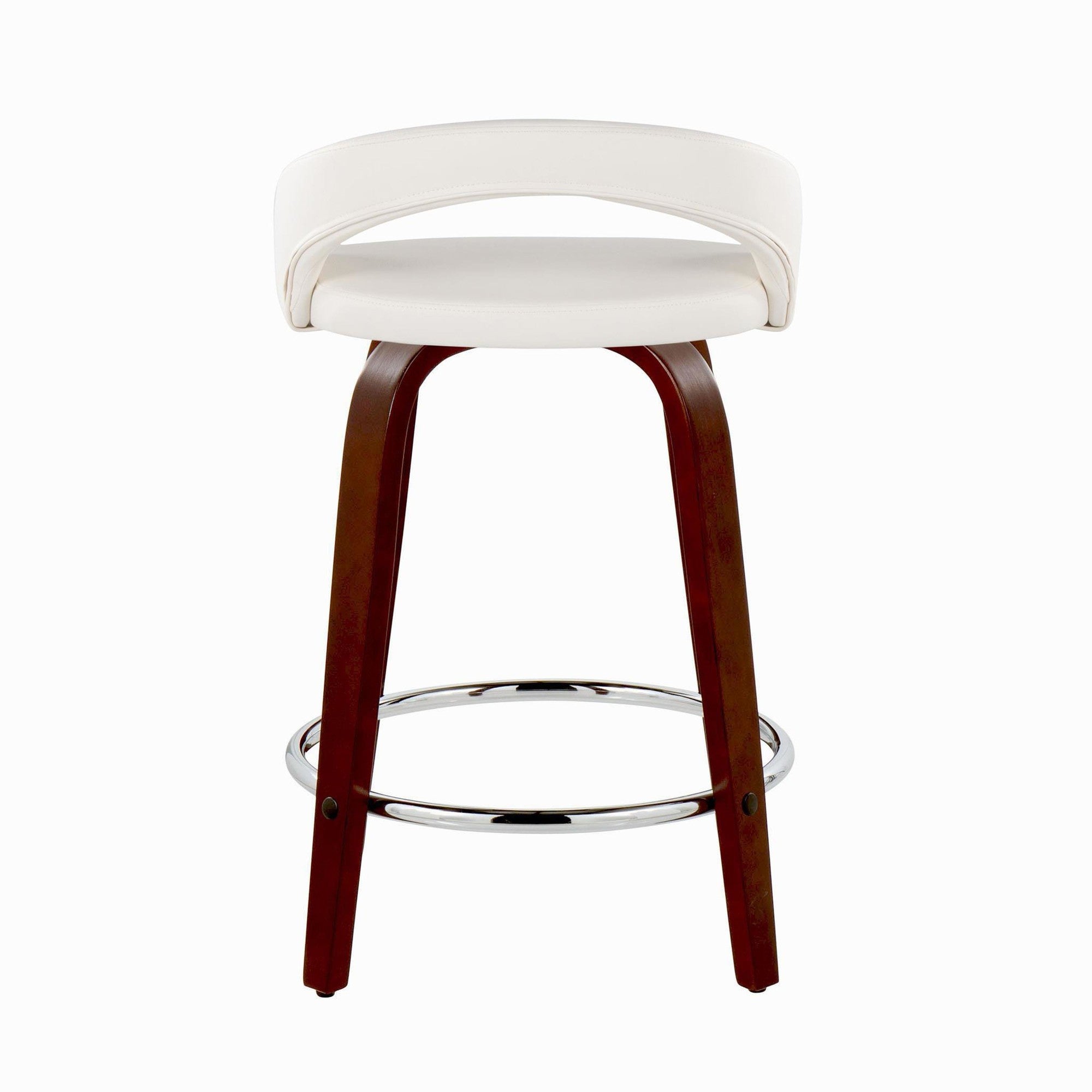 Grotto Upholstered 24" Fixed-Height Counter Stool - Set of 2 - Mahogany Wod, White PU, Chrome Metal
