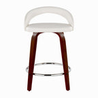 Grotto Upholstered 24" Fixed-Height Counter Stool - Set of 2 - Mahogany Wod, White PU, Chrome Metal