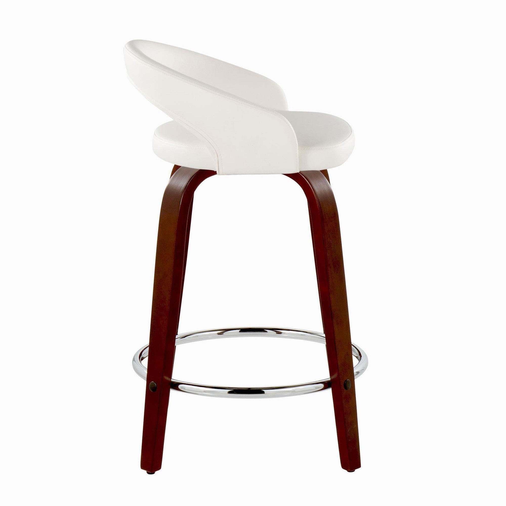 Grotto Upholstered 24" Fixed-Height Counter Stool - Set of 2 - Mahogany Wod, White PU, Chrome Metal
