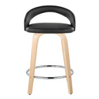 Grotto Upholstered 24" Fixed-Height Counter Stool - Set of 2 - Natural Wood, Black PU, Chrome Metal