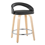 Grotto Upholstered 24" Fixed-Height Counter Stool - Set of 2 - Natural Wood, Black PU, Chrome Metal
