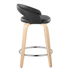 Grotto Upholstered 24" Fixed-Height Counter Stool - Set of 2 - Natural Wood, Black PU, Chrome Metal