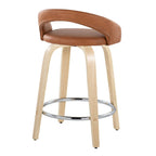 Grotto Upholstered 24" Fixed-Height Counter Stool - Set of 2 - Natural Wood, Camel PU, Chrome Metal
