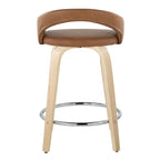 Grotto Upholstered 24" Fixed-Height Counter Stool - Set of 2 - Natural Wood, Camel PU, Chrome Metal