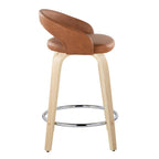 Grotto Upholstered 24" Fixed-Height Counter Stool - Set of 2 - Natural Wood, Camel PU, Chrome Metal