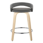 Grotto Upholstered 24" Fixed-Height Counter Stool - Set of 2 - Natural Wood, Grey PU, Chrome Metal