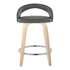 Grotto Upholstered 24" Fixed-Height Counter Stool - Set of 2 - Natural Wood, Grey PU, Chrome Metal