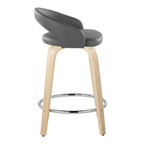 Grotto Upholstered 24" Fixed-Height Counter Stool - Set of 2 - Natural Wood, Grey PU, Chrome Metal