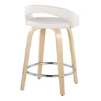Grotto Upholstered 24" Fixed-Height Counter Stool - Set of 2 - Natural Wood, White PU, Chrome Metal