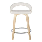 Grotto Upholstered 24" Fixed-Height Counter Stool - Set of 2 - Natural Wood, White PU, Chrome Metal