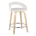 Grotto Upholstered 24" Fixed-Height Counter Stool - Set of 2 - Natural Wood, White PU, Chrome Metal