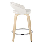 Grotto Upholstered 24" Fixed-Height Counter Stool - Set of 2 - Natural Wood, White PU, Chrome Metal