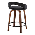 Grotto Upholstered 24" Fixed-Height Counter Stool - Set of 2 - Walnut Wood, Black Velvet, Black Metal