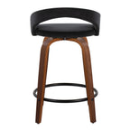 Grotto Upholstered 24" Fixed-Height Counter Stool - Set of 2 - Walnut Wood, Black Velvet, Black Metal