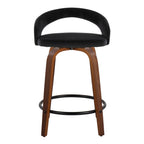 Grotto Upholstered 24" Fixed-Height Counter Stool - Set of 2 - Walnut Wood, Black Velvet, Black Metal