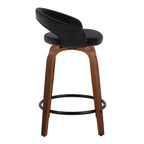 Grotto Upholstered 24" Fixed-Height Counter Stool - Set of 2 - Walnut Wood, Black Velvet, Black Metal