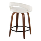 Grotto Upholstered 24" Fixed-Height Counter Stool - Set of 2 - Walnut Wood, White Velvet, Black Metal