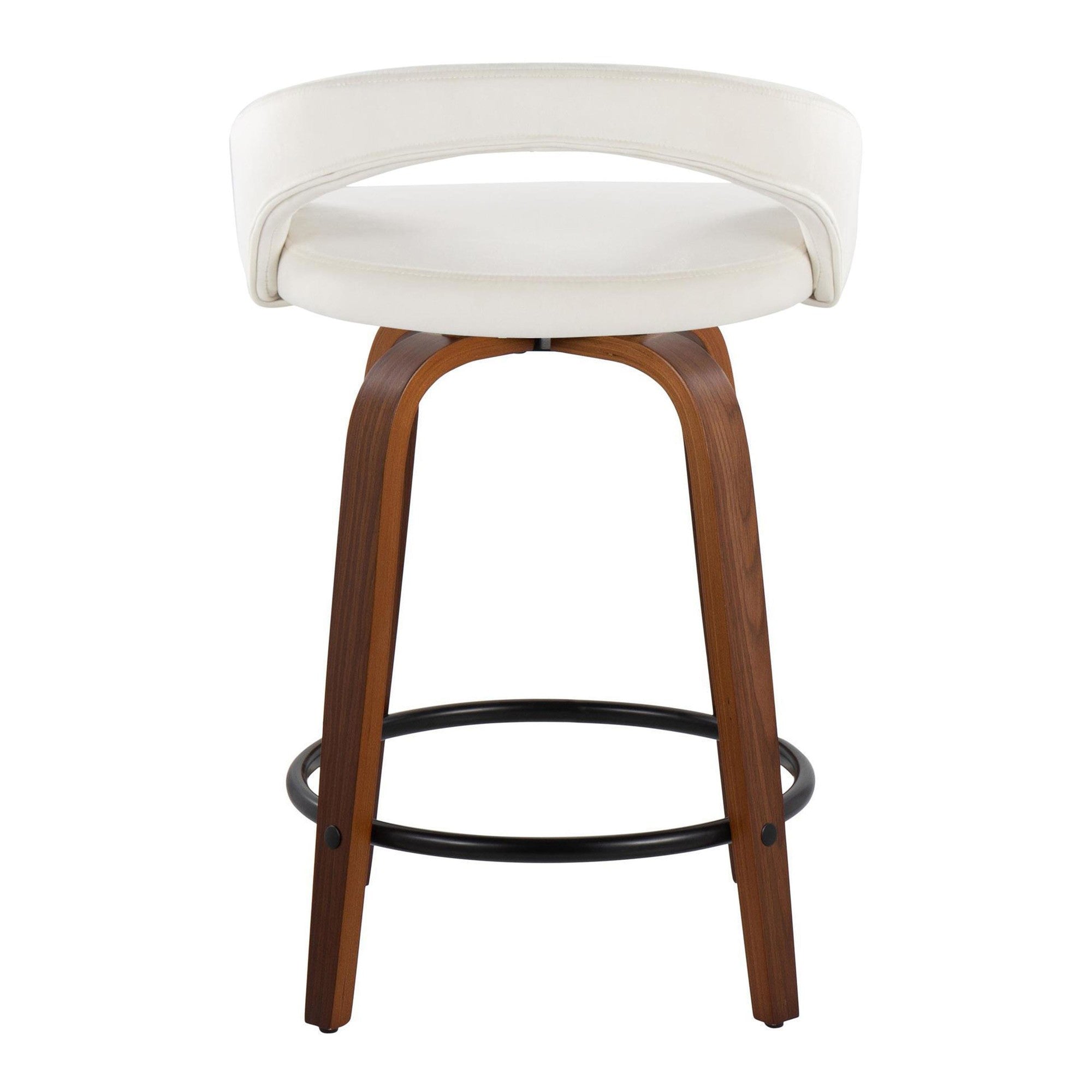 Grotto Upholstered 24" Fixed-Height Counter Stool - Set of 2 - Walnut Wood, White Velvet, Black Metal