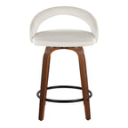 Grotto Upholstered 24" Fixed-Height Counter Stool - Set of 2 - Walnut Wood, White Velvet, Black Metal