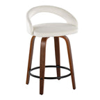Grotto Upholstered 24" Fixed-Height Counter Stool - Set of 2 - Walnut Wood, White Velvet, Black Metal
