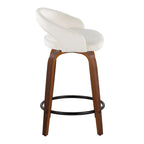 Grotto Upholstered 24" Fixed-Height Counter Stool - Set of 2 - Walnut Wood, White Velvet, Black Metal
