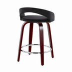 Grotto Upholstered 24" Fixed-Height Counter Stool - Set of 2 - Mahogany Wood, Black Velvet, Chrome Metal