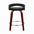 Grotto Upholstered 24" Fixed-Height Counter Stool - Set of 2 - Mahogany Wood, Black Velvet, Chrome Metal