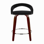 Grotto Upholstered 24" Fixed-Height Counter Stool - Set of 2 - Mahogany Wood, Black Velvet, Chrome Metal